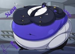 1girls ass_expansion belly_expansion blue_skin blueberry_inflation breast_expansion deadman_wonderland expansion immobile inflation jinglevellrock kiwako_makina_flugel navel spherical_inflation sunken_limbs sword tagme tie warden white_pants