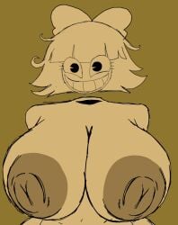 aged_up aged_up_substantially_just_look_at_her_breasts alternate_version_available alternative_universe big_areola big_breasts big_nipples breasts_bigger_than_head claire_(fundamental_paper_education) clarabel_(paper_productions) cleavage edit fundamental_paper_education hairbow hands_on_hips innie_nipples large_breasts momiji_(artist) paper_productions short_hair smiling smiling_at_viewer third-party_edit topless topless_female