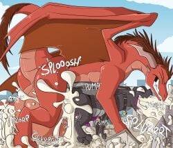 2019 2_horns alternate_version_at_source anal anal_orgasm anal_sex balls bell bell_collar big_balls big_penis black_body bodily_fluids city claws clenched_teeth collar countershade_torso countershading cum cum_from_mouth cum_in_ass cum_in_mouth cum_inside cum_splatter cum_through day dragon duo ejaculation excessive_cum excessive_genital_fluids feral feral_on_feral feral_penetrated feral_penetrating feral_penetrating_feral fuf fyrre_(fyrrex) genital_fluids genitals hands-free hi_res horn huge_balls huge_cock hyper hyper_balls hyper_genitalia hyper_penis larger_feral larger_male looking_pleasured macro male male/male male_penetrated male_penetrating male_penetrating_male membrane_(anatomy) membranous_wings mythological_creature mythological_scalie mythology onomatopoeia orgasm outside penetration penile penile_penetration penis penis_in_ass penis_size_difference quadruped red_body scalie sex side_view size_difference smaller_feral smaller_male smaller_penetrated sound_effects stomach_bulge tan_body tan_countershading teeth text white_body white_countershading wings