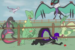 3:2 anthro balls dragon feral flygon genitals group hi_res legendary_pokémon male male/male male_pokemon male_salazzle mewtwo nintendo noivern penis pokemon pokemon_(species) salazzle sarek_aran_desian sarek_aran_desian_(character) sceptile simple_background video_games