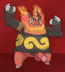 big_penis boar emboar erection evolution fire flexing furry male male_only penis pok&eacute;mon_(species) pokemon red_eyes