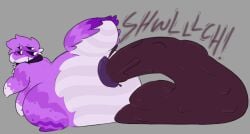 4_arms 4_eyes ambiguous_gender anthro anus arachnid arthropod ass collar excessive_feces feces feces_on_ground feces_pile gloves_(marking) goopysecrets grey_background hyper hyper_feces hyper_feces_pile looking_back_at_self male_pooping markings multi_arm multi_eye multi_limb purple_body scat scatplay simple_background solo sound_effects spider text white_body