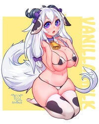 1girls big_breasts breasts cleavage cow_print female female_only large_breasts looking_at_viewer skindentation solo sunsetniva thick_thighs thighhighs wide_hips