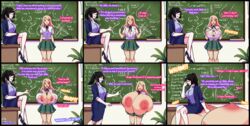 2girls beengineer blonde_hair breast_expansion breasts bursting_breasts comic english_text female female_only funny growth_class huge_breasts hyper hyper_breasts immobile inherentlysostrange jiggle jiggling_breasts multiple_girls nipples school school_uniform schoolgirl tagme teacher_and_student text