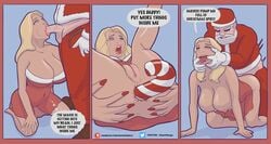 1boy 1girls anal anal_insertion anal_sex anal_training begging_for_more bimbo bimbofication candy candy_cane candy_cane_insertion christmas comic crying_with_eyes_open dialogue doggy_style english_text fellatio female from_behind male manaart manaomega mrs._claus oral santa_claus sex_toy spread_mouth text thought_bubble tongue_out