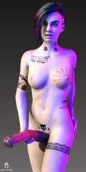 3d biely_rytier big_penis breasts colored_hair colorful_hair cybernetics cyberpunk cyberpunk_2077 cyberware futa_only futanari garter horse_penis horsecock intersex judy_alvarez large_penis medium_breast monster_cock naked sci-fi scifi tattoo tattoo_on_chest tattoo_on_legs tattoo_on_thigh tattooed_arm tattooed_breast tattoos