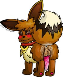 2021 alpha_channel angelthegamer animal_genitalia animal_penis anus ass balls blush bodily_fluids brown_body brown_eyes brown_fur canine_penis collar collar_tag cum cum_inside cum_on_butt cum_on_penis don_(angelthegamer) eevee erection fan_character feral fur genital_fluids genitals hi_res knot looking_at_viewer looking_back male nintendo paws penis pokémon_(species) pokemon quadruped rear_view simple_background smile solo standing transparent_background video_games