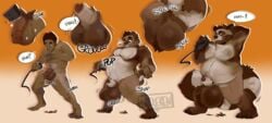 anthro ball_growth balls big_balls brown_body brown_fur brown_hair canid canine dark_body dark_skin flaccid fluffy fluffy_tail forepawz fur genital_growth genitals growth hair hi_res huge_balls human human_to_anthro humanoid_genitalia humanoid_penis male mammal nude overweight overweight_male penis pubes raccoon_dog razor shaving solo species_transformation tanuki tools transformation weight_gain wickeren