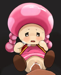 absurd_res blush bodily_fluids clothing cum cum_in_pussy cum_inside duo female female_penetrated genital_fluids genitals hair hi_res male male/female mario_(series) narrowed_eyes nintendo open_mouth penetration penis pink_clothing pink_hair pussy rinrin_(pixiv) sex simple_background sweat toadette vaginal_penetration video_games