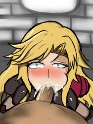 1girls ahe_gao big_breasts blonde_hair blue_eyes bluepointred blush clarisse_(fire_emblem) crying crying_with_eyes_open cum cum_in_mouth cum_inside fellatio fire_emblem fire_emblem:_new_mystery_of_the_emblem long_hair looking_at_viewer nintendo oral pov shocked small_pupils straight