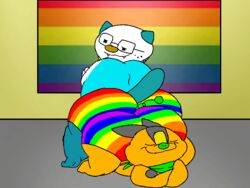 axel_(tepigfan101) axel_the_tepig butt eyes_closed happy male_only oshawott pokemon pokemon_(species) rainbow_underwear tepig tepigfan101