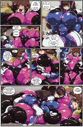 2girls ass_expansion ass_grab bodysuit breast_expansion breast_grab breasts comic cosplay d.va d.va_(cosplay) erect_nipples female female_only g_gundam groping gundam huge_ass huge_breasts multiple_girls nipple_bulge oad-art overwatch rain_mikamura_(cosplay) yuri