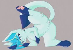 digital_media_(artwork) eeveelution eyelashes female feral fur furry furry_only genitals glaceon hi_res looking_at_viewer mammal nintendo nude pawoo pokémon_(species) pokemon pussy simple_background smile solo spread_legs spreading tail video_games