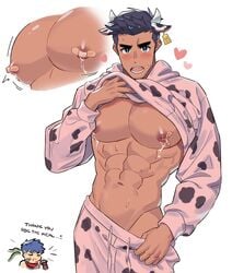 abs bandaid bara blush cow_boy cow_ears cow_horns cow_print fire_emblem fire_emblem:_path_of_radiance fire_emblem:_radiant_dawn gay half-dressed heart ike_(fire_emblem) little_mac male male_lactation male_only milk milkiato muscular muscular_male nintendo pecs perky_breasts punch_out solo solo_male sweat