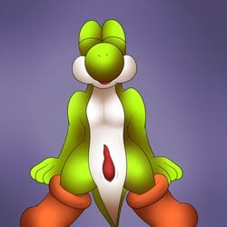 1:1 animal_genitalia anthro closed_eyes erection front_view furry_only genital_slit genitals hi_res male mario_(series) nintendo no_humans open_mouth penis reptile scalie shaded simple_background sitting slit soft_shading solo umbry00 video_games yoshi