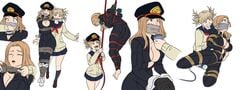 2girls arms_behind_back arms_tied ass big_ass big_breasts blonde_hair bondage breasts brown_hair camie_utsushimi camie_utsushimi_(cosplay) crotch_rope crying crying_with_eyes_open gag hands_tied hero_outfit_(mha) hero_sub heroine_sub himiko_toga kidnapped leather multiple_girls my_hero_academia restrained rope shiketsu_high_school_cap tape_gag toga_himiko utsushimi_camie utsushimi_camie_(cosplay) vibrator villain_dom wrist_cuffs