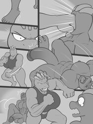 2019 3:4 abs angry anthro biceps big_breasts big_penis breasts clothed clothing comic digital_media_(artwork) duo female female_machoke freckles_(artist) genitals greyscale hi_res huge_breasts huge_cock humanoid machoke male monochrome muscular muscular_anthro muscular_female muscular_humanoid muscular_male nintendo nipples not_furry nude pecs penis pokémon_(species) pokemon pokemon_(species) punch video_games