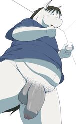 1male 2021 absurd_res anthro balls ballsack brush brushing brushing_teeth clothing equid equine flaccid foreskin fur genitals hi_res horse humanoid_genitalia humanoid_hands humanoid_penis intact kemono male male_only male_pubic_hair mammal overweight overweight_male penis pubes scrotum siretoko_panda solo t-shirt testicles toothbrush topwear uncut unretracted_foreskin veiny_penis white_body white_fur