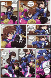 2girls ass_expansion ass_grab bodysuit breast_expansion breast_grab breasts comic cosplay d.va d.va_(cosplay) female female_only g_gundam groping gundam huge_ass huge_breasts multiple_girls oad-art overwatch rain_mikamura_(cosplay) yuri