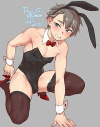 1boy 2021 androgynous artist_name blush bowtie bulge bunny_boy bunny_ears bunnysuit bunnysuit_bulge crossdressing detached_collar fake_animal_ears fake_rabbit_ears femboy girly high_heels male male_only male_playboy_bunny original otokonoko playboy_bunny ryo_agawa solo strapless_leotard tears thighhighs trap wrist_cuffs