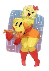 1boy 1girls anthro bigdad breasts canon_couple duo female huge_breasts humanized husband_and_wife lipstick ms._pac-man namco nipple_slip nipples pac-man pac-man_(series) pac-man_eyes superspoe thick_thighs wide_hips