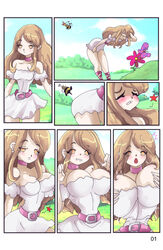 ass bee breast_expansion cleavage comic comic_page female female_only hourglass_figure huge_breasts oad-art page_1 page_number