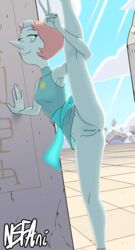 ani21 anus armpits cartoon_network female gem_(species) leg_lift light_cyan_eyes light_peach_hair no_panties nsfani pale_skin peace_sign pearl_(steven_universe) pussy pussy_juice revealing_pussy sleeveless_topwear small_breasts spread_legs steven_universe top_only vertical_splits