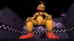 3d accurate_art_style animatronic avian beak bird breasts five_nights_at_freddy's five_nights_at_freddy's_2 glowing_eyes nipples pussy robot solo source_filmmaker squatting toy_chica_(classic) toy_chica_(fnaf)