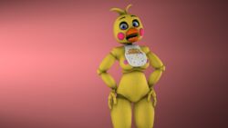 3d accurate_art_style animatronic avian beak bird bottomless breasts five_nights_at_freddy's five_nights_at_freddy's_2 hands_on_hips pink_background solo source_filmmaker toy_chica_(classic) toy_chica_(fnaf)