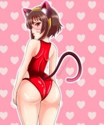 ass big_ass brown_hair cat_ears cat_girl kono_subarashii_sekai_ni_shukufuku_wo! megumin one-piece_swimsuit red_eyes samiruukun short_hair solo suit swimsuit