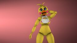 3d accurate_art_style avian beak bird breasts five_nights_at_freddy's five_nights_at_freddy's_2 hand_behind_head pink_background sfm solo source_filmmaker toy_chica_(classic) toy_chica_(fnaf)