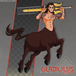 1:1 1boy abs barazoku breasts brown_fur centaur equid equid_taur equine final_fantasy final_fantasy_xv frankly-art gladiolus_amicitia hooves horse humanoid_taur male male_only mammal mammal_taur melee_weapon nipples pecs solo square_enix sword tattoo taur video_games weapon