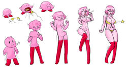 1boy 1girls ass_expansion bikini breast_expansion breasts copy_ability dizzyornot(artist) female gender_transformation hair_growth humanized kirby kirby_(series) male mtf_transformation nintendo rule_63 sequence solo transformation wide_hips