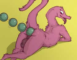 anal_beads anal_beads_in_ass animate_inanimate anthro anthrofied backsack balls biped fur genitals male mammal pink_body pink_fur scruffythedeer sex_toy solo tongue tongue_out worm_on_a_string