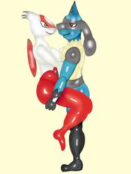 15roacxs anthro game_freak latias lucario nintendo pokemon pokemon_(species) tagme yellow_background