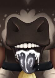 absurd_res bodily_fluids bovid bovine cattle cum cum_in_mouth cum_inside cumshot ejaculation female genital_fluids hi_res humanoid mammal mucuswolf snout teeth tongue tongue_out