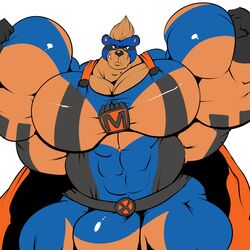 1:1 1boy 2018 anthro balls bara bear belt big_balls big_bulge big_muscles big_penis bobert bulge cape clothing flexing gay grin hi_res huge_bulge huge_muscles hyper hyper_bulge hyper_muscles looking_at_viewer male mammal mega_burr muscles muscular muscular_male penis simple_background smile solo superhero superhero_costume ursid white_background yaoi