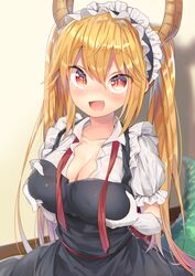 1girls big_breasts breast_hold breast_squeeze breasts dragon_girl dragon_horns dragon_maid dragon_tail fangs female female_only gloves horns horny huge_breasts large_breasts long_hair looking_at_viewer maid maid_headdress maid_uniform miss_kobayashi's_dragon_maid ntk_(7t5) open_mouth red_eyes slit_pupils smile solo solo_focus tail tohru_(dragon_maid) twintails