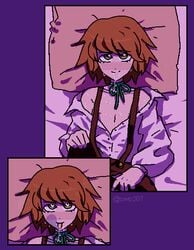 danganronpa femboy fujisaki_chihiro lying_down nikkei_(artist) pillow sheets smooth_skin tagme