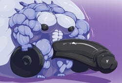 2020 absurd_dumbbell anthro balls big_balls big_muscles big_pecs big_penis black_nipples black_penis bobert canid canine digimon digimon_(species) dumbbell erection genitals grin holding_object huge_balls huge_cock huge_muscles huge_pecs humanoid_genitalia humanoid_penis hyper hyper_balls hyper_genitalia hyper_muscles hyper_pecs hyper_penis male male_only mammal muscular muscular_male nipples nude pecs penis plantigrade smile solo standing weights weregarurumon white_balls