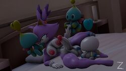 3d anthro blaze_the_cat breasts chao_(sonic) fellatio furry futanari gloves group group_sex handjob hero_chao lying male male_on_futa navel nipples open_mouth penis purple_body pussy sex smile sonic_(series) straight thick_thighs vaginal_penetration white_body zeniix98