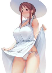 brown_hair cameltoe dress dress_lift idolmaster mifune_miyu white_dress white_panties