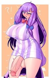 1futa ?! balls balls_under_clothes blush bottomless_skirt breasts clothed clothing cuchuflin erect_nipples erection_under_clothes erection_under_skirt futa_only futanari half-erect huge_balls huge_breasts huge_cock human hyper hyper_penis intersex long_hair looking_down mostly_clothed nipple_bulge pale_skin patchouli_knowledge penis penis_out penis_under_clothes penis_under_skirt purple_hair skirt skirt_lift solo surprised thick_thighs tight_clothing touhou wide_hips