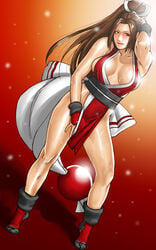 areolae big_breasts breasts brown_eyes brown_hair busty draghignazzo fatal_fury female female_focus female_only hourglass_figure king_of_fighters kunoichi long_hair mai_shiranui nipples ponytail pose posing snk solo tagme wide_hips