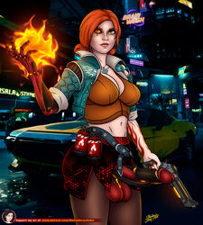 1futa background balls bare_midriff big_breasts big_penis breasts cd_projekt_red clothed clothed_futanari cyber_eye cybernetics cyberpunk fire fully_clothed futanari grenade gun hersheys holding_object light-skinned_female light_skin looking_at_viewer necklace red_hair redhead robotic_arm solo_futa tattoo tattooed_arm thalia_(artist) the_witcher the_witcher_(series) the_witcher_2 the_witcher_3:_wild_hunt triss_merigold weapon yellow_eyes