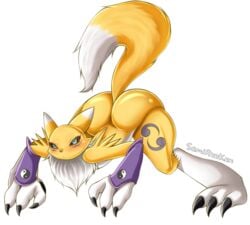 ass big_ass blue_eyes digimon furry furry_only furry_tail male male_only renamon samiruukun solo tail yellow_fur