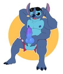 1boy 2021 3_toes 4_arms 4_fingers alien anthro anthrofied balls biped black_eyes blue_balls blue_body blue_claws blue_fur blue_nipples blue_nose claws clothing digital_drawing_(artwork) digital_media_(artwork) disney erection experiment_(lilo_and_stitch) eyewear eyewear_on_head feet fingers flat_colors fur genitals hand_behind_head himbo_stitch holding_penis knot lilo_and_stitch male male_only multi_arm multi_limb multicolored_penis nipples notched_ear one_eye_closed open_mouth open_smile outline penis simple_background smile solo stitch sunglasses sunglasses_on_head swimming_trunks swimwear toe_claws toes two_tone_penis vein veiny_penis white_background wink wolfdave96