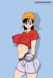 1girls aged_up bandage belly_button belt big_ass big_breasts big_butt big_nipples blonde_hair clothed clothing dragon_ball dragon_ball_gt female female_only huge_ass huge_breasts huge_butt huge_nipples jacket pan_(dragon_ball) skirt top toppa