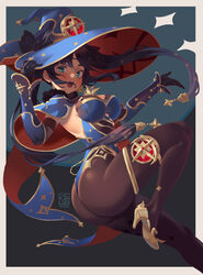 artist_request ass big_ass big_butt blush breasts female female_only genshin_impact high_heels highres huge_ass large_ass large_butt leotard mona_(genshin_impact) pantyhose round_ass round_butt source_request thong_leotard witch_hat