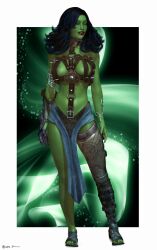 2013 3d alien areolae_peeking artist_signature black_hair blue_eyes breasts female front_view gauntlets green_skin humanoid loincloth naavari_(vaspiira) original_character orion_(species) orion_slave_girl revealing_clothes solo standing star_trek text unconvincing_armor vaspiira white_background